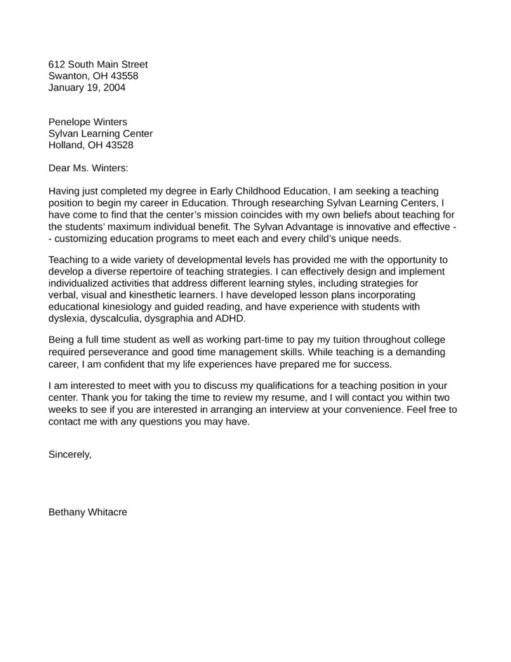 early childhood educator cover letter