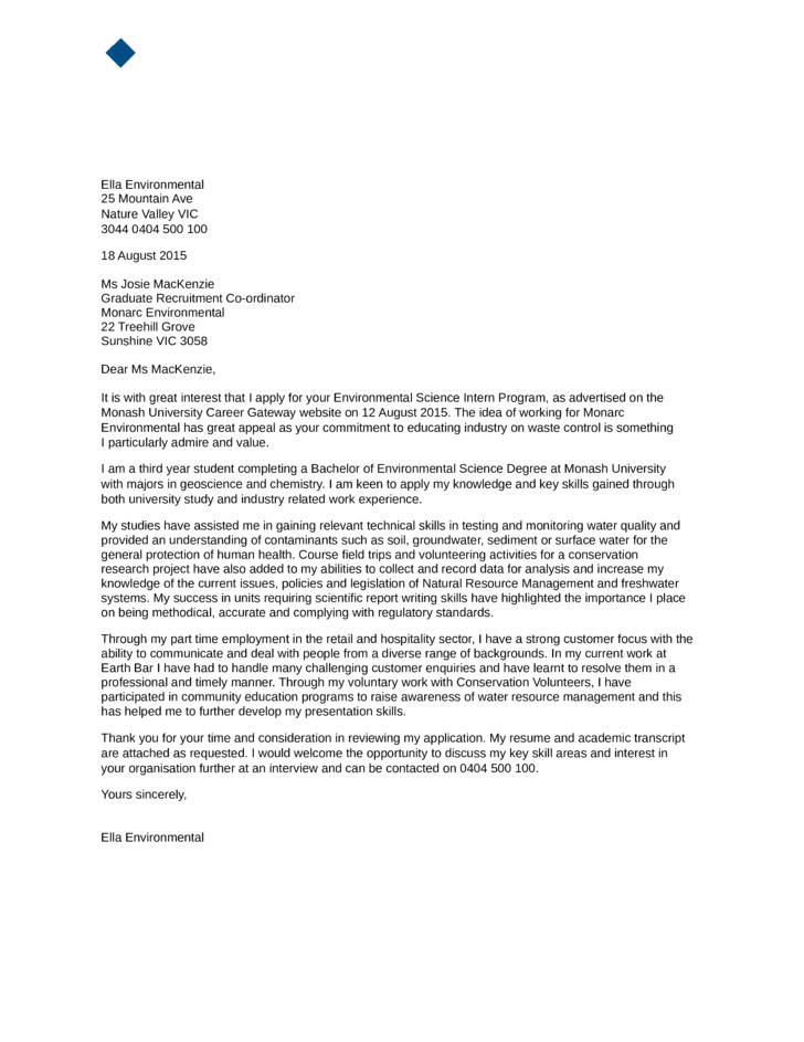 environmental scientist intern cover letter samples templates