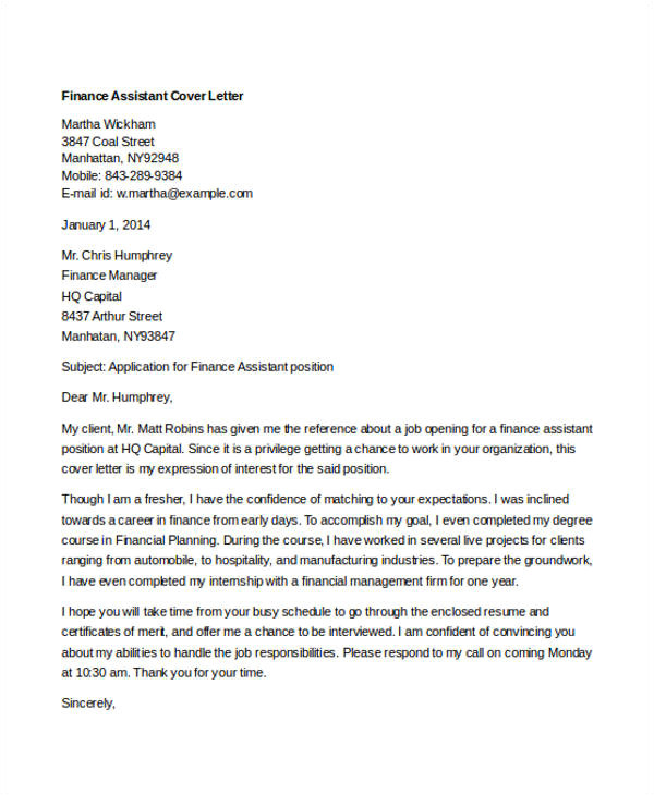 finance cover letter
