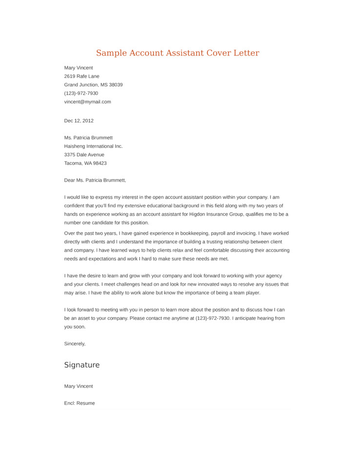 basic accounting assistant cover letter samples templates
