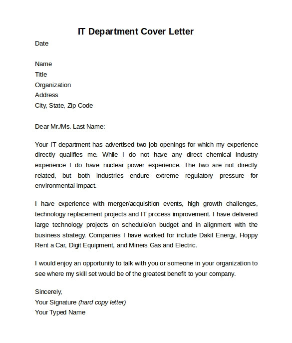sample cover letter for technology job