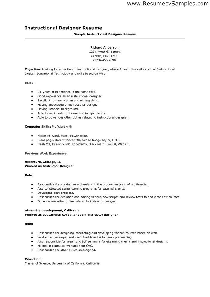 instructional designer resume template