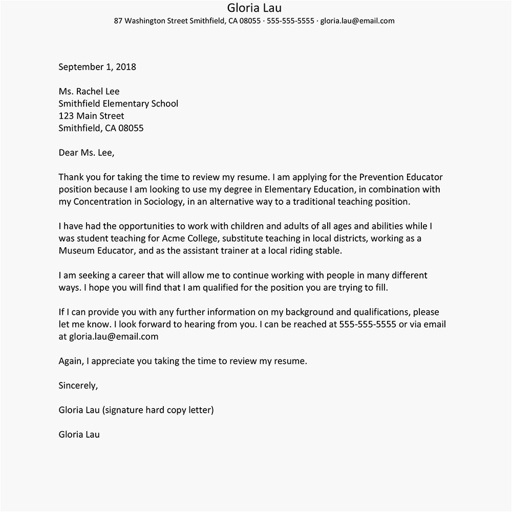 sample cover letter for an education position 2060196
