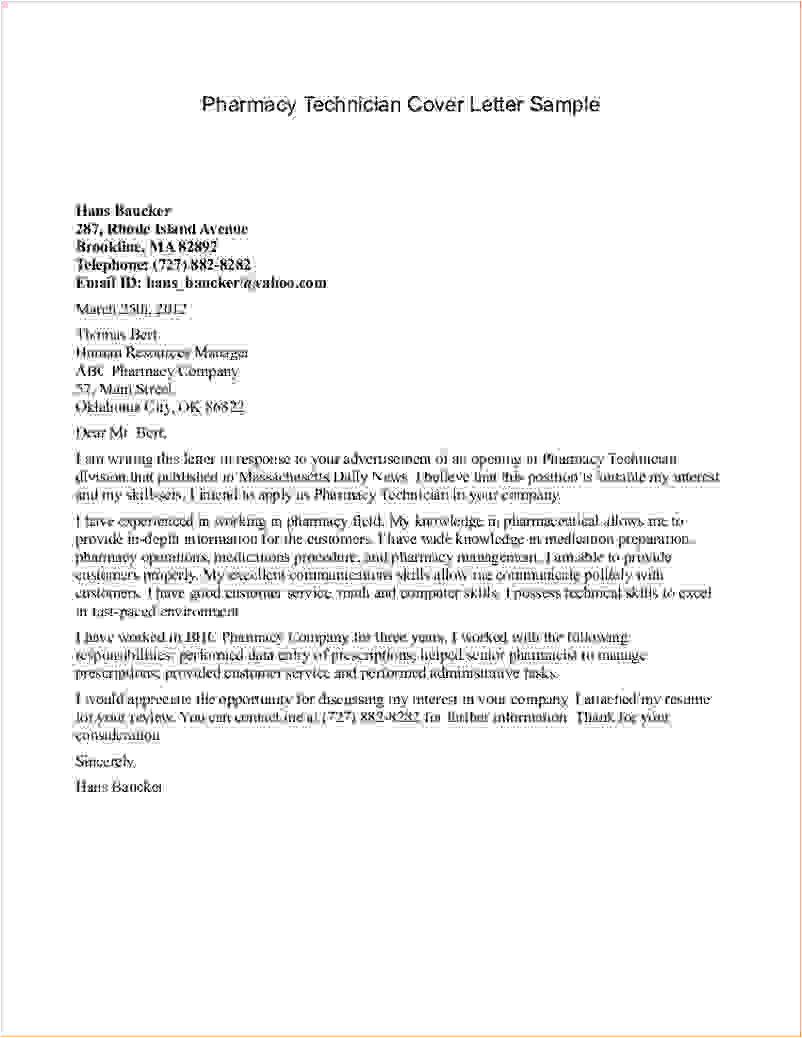 3 pharmacy technician cover letter no experience