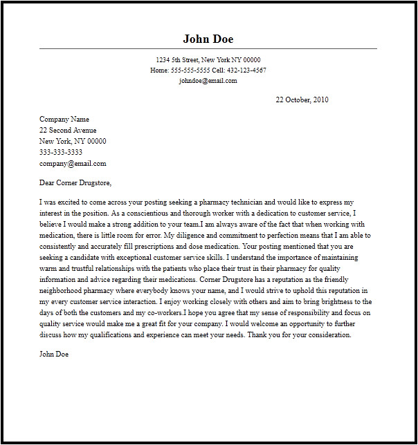 Sample Cover Letter for Pharmacy Technician Job Professional Pharmacy Technician Cover Letter Sample