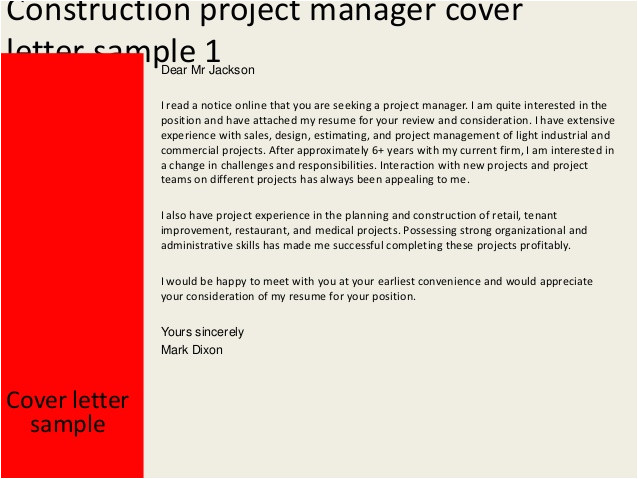 construction project manager cover letter