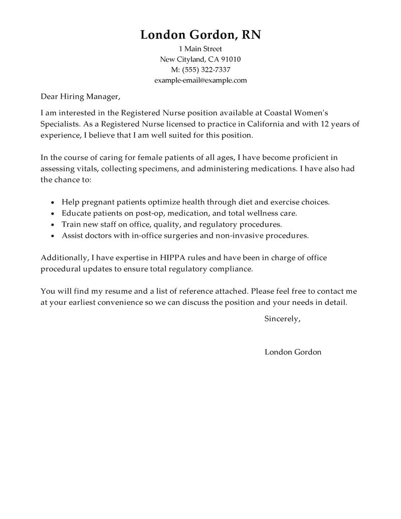 Sample Cover Letter for Registered Nurse Position Best Registered Nurse Cover Letter Examples Livecareer