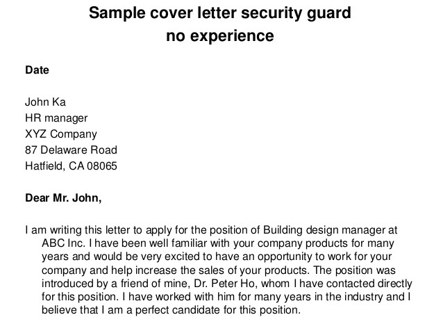 Sample Cover Letter for Security Guard with No Experience Sample Cover Letter Security Guard No Experience
