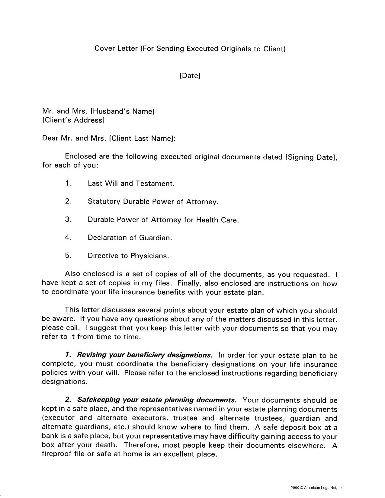 cover letter for sending documents