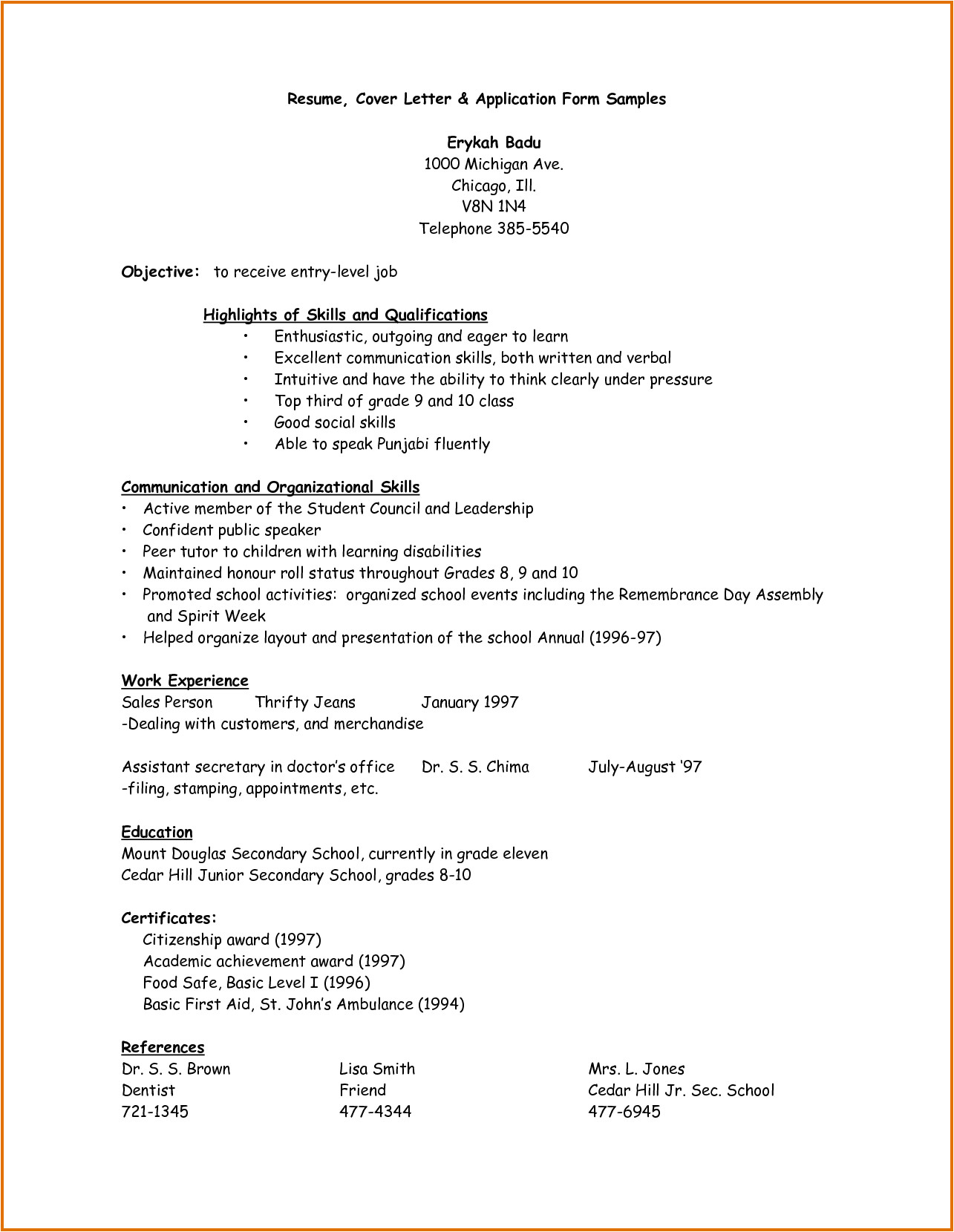 sample of application letter and resume