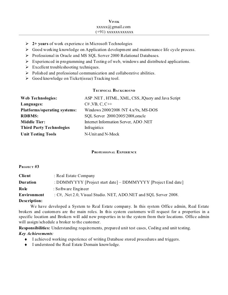 Sample Net Resumes for Experienced Net Experience Resume Sample