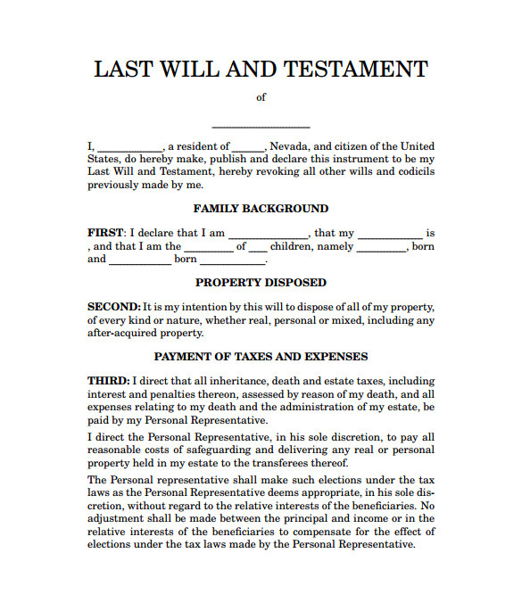 last will and testament form