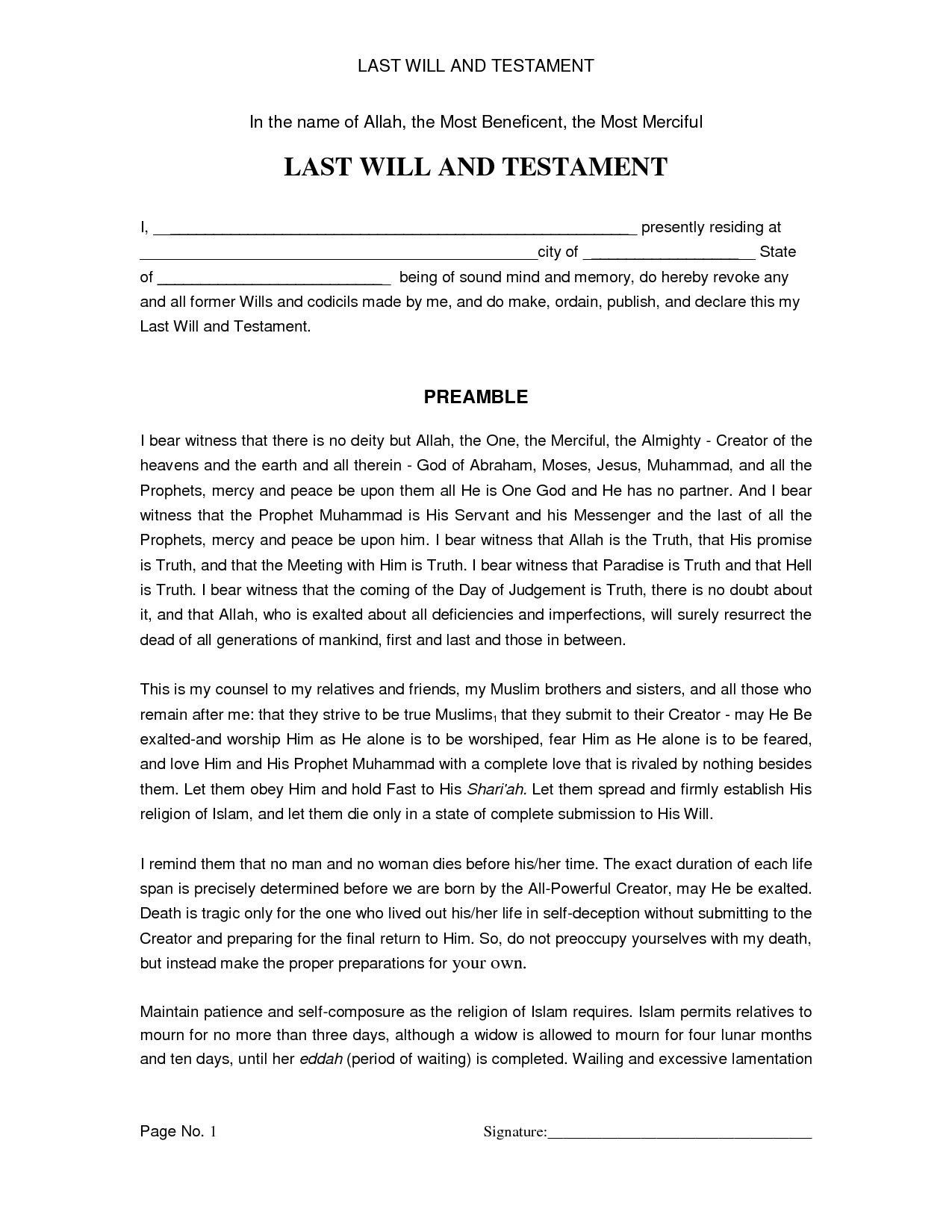 simple last will and testament sample