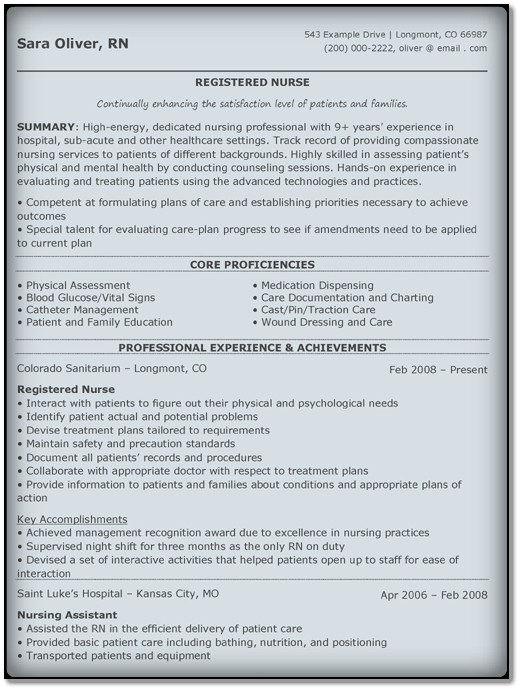 comprehensive nursing resume example openoffice