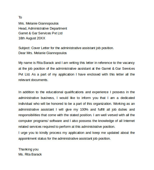 Sample Of Cover Letter for Administrative assistant Position 8 Sample Administrative assistant Cover Letter Templates