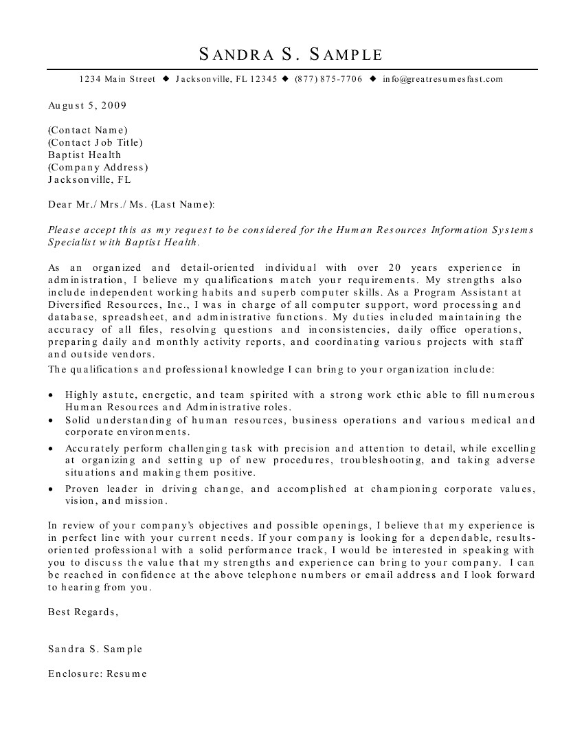 Sample Of Cover Letter for Human Resource Position Human Resource Cover Letter Sample Sample Cover Letters