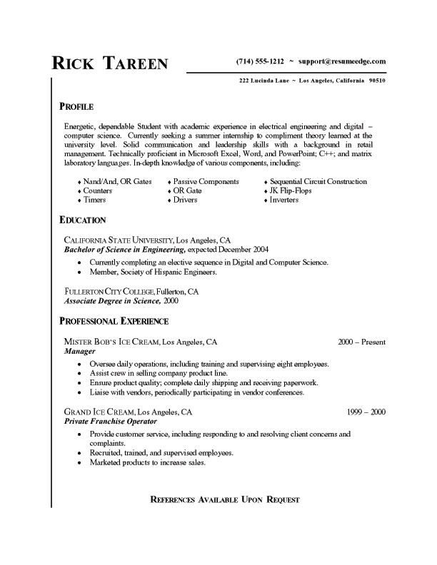 resume for undergraduate college student with no experience sample resume for college student