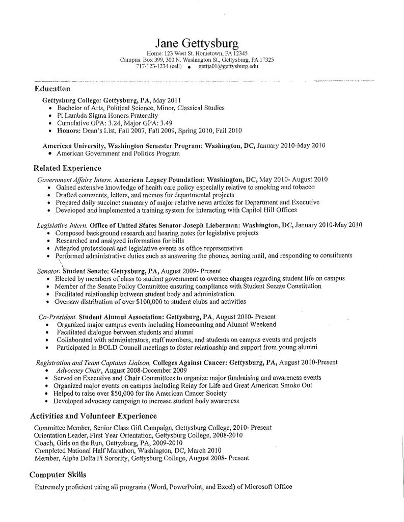 sample resume no work experience college student