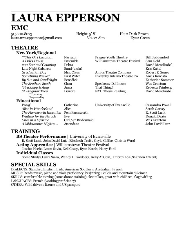 acting resume special skills examples