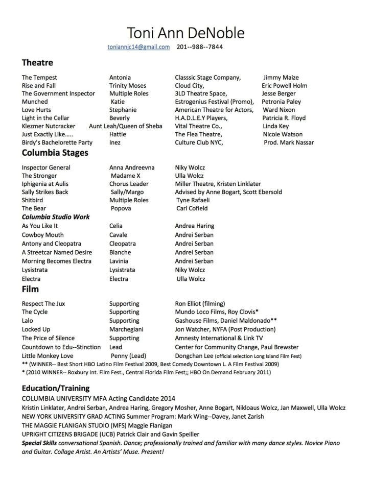 acting resume special skills list