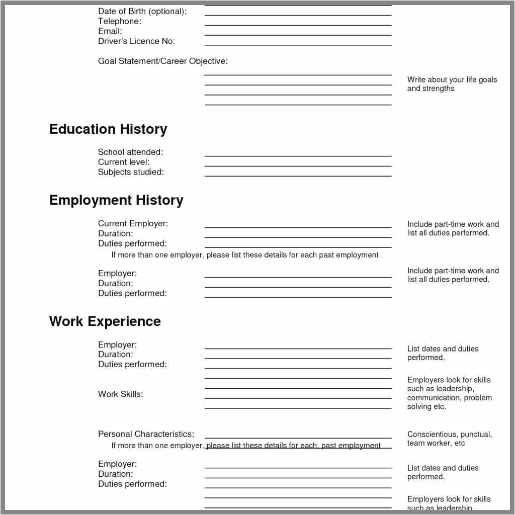 Sample Resume Fill Up form forms for Resumes Pleasant Sweet Ideas Filling Out A