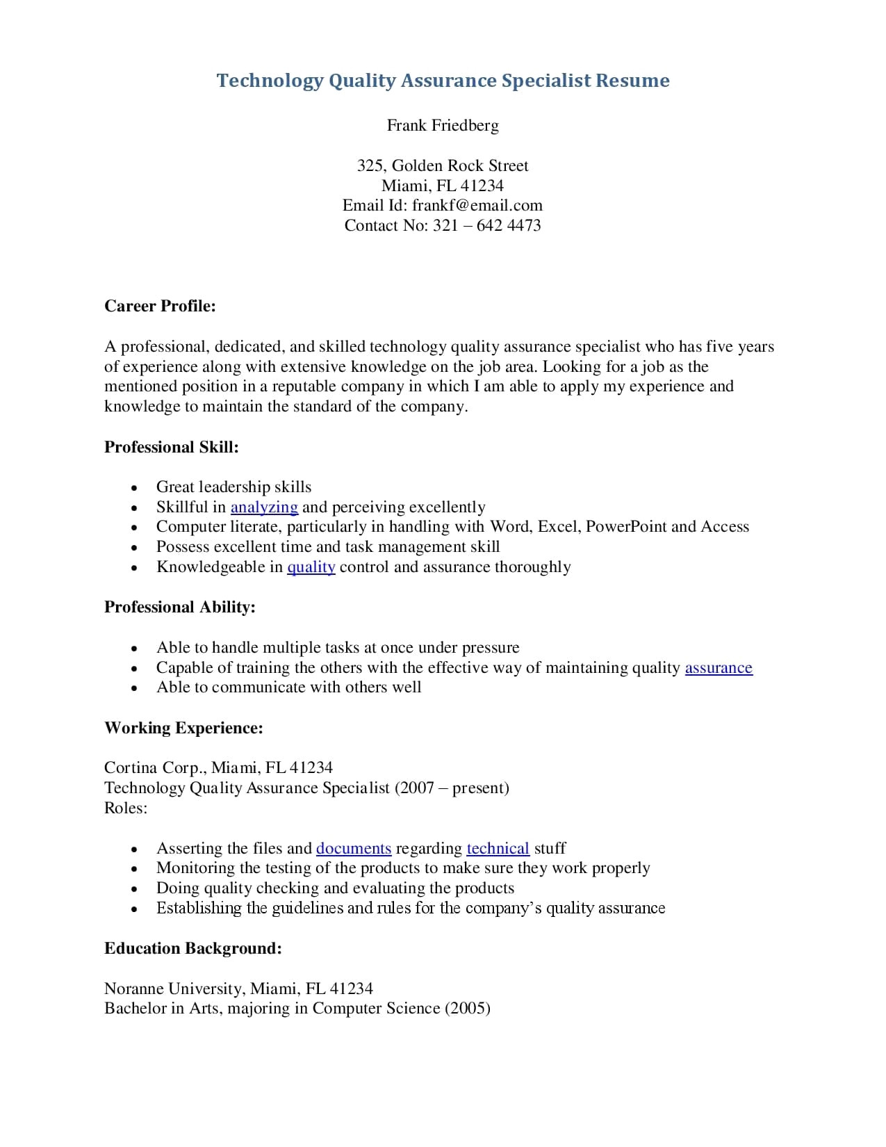 manual testing resume sample for experience