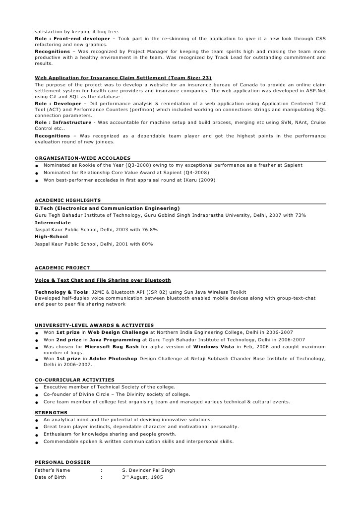Sample Resume for 2 Years Experience In Testing Sample Resume format for 2 Years Experience In Testing