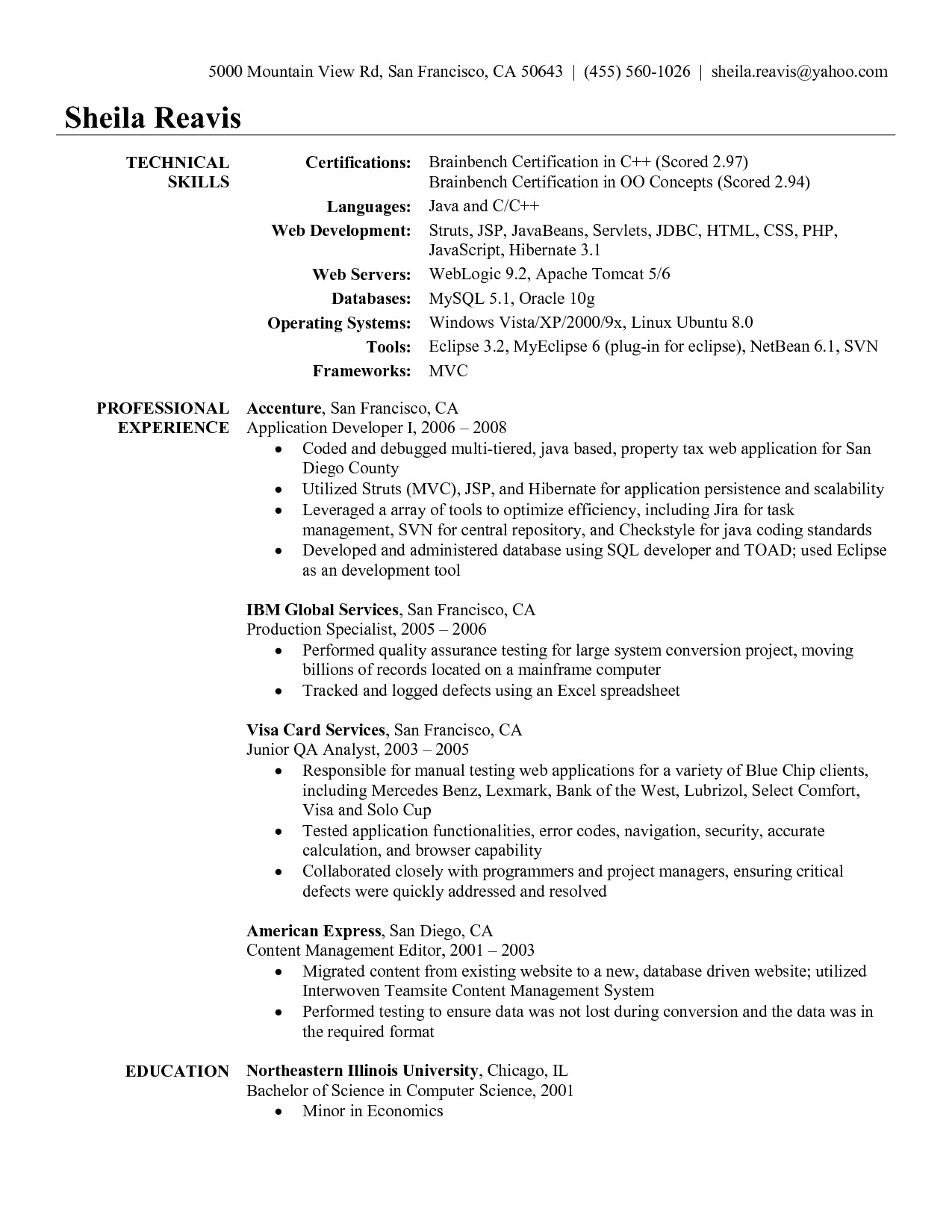 sample resume for java developer 2 year experience