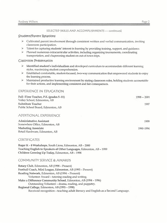 resume for post of teacher