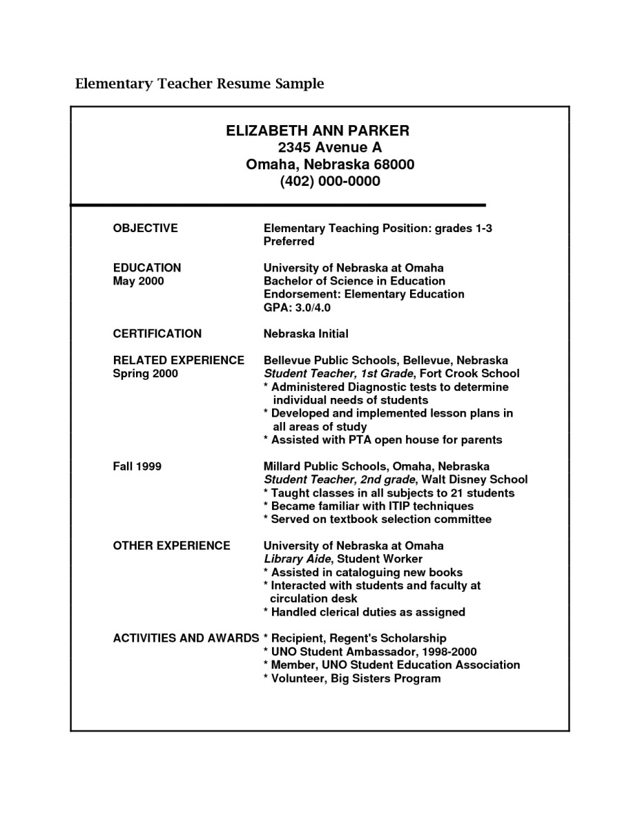 Sample Resume for A Teacher Position Sample Resume for Teaching Position Sample Resumes