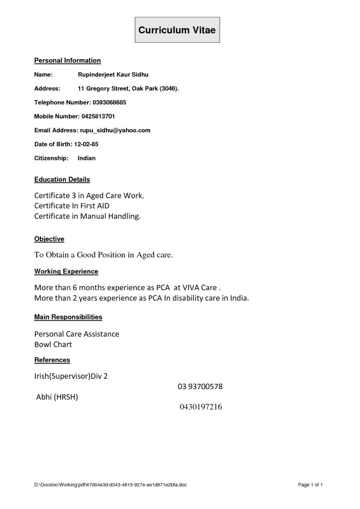 Sample Resume for Aged Care Worker Position Aged Care Resume Template Best Resume Collection