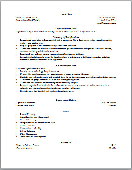 agriculture resume templates free pdf word samples
