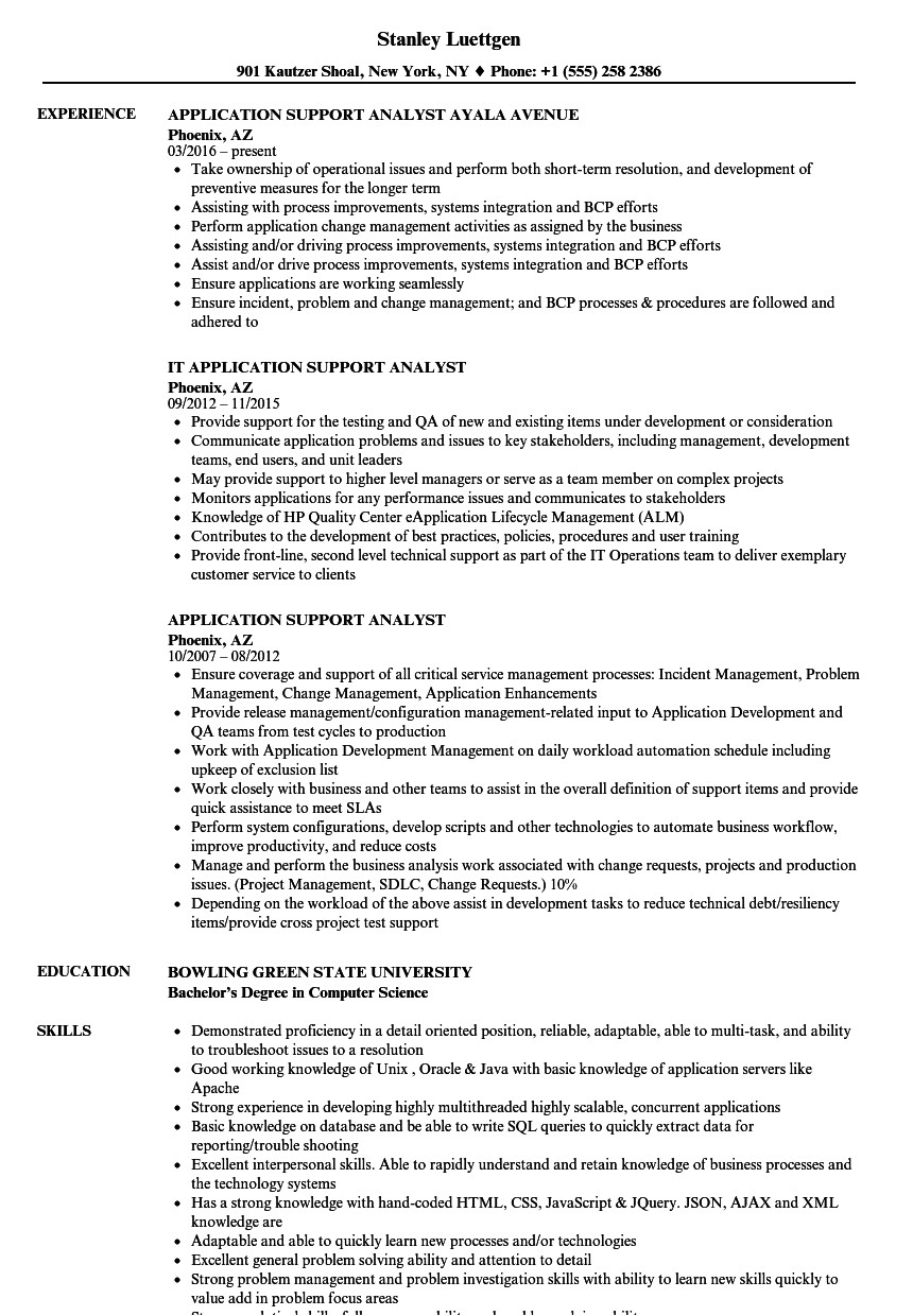 application support analyst resume sample