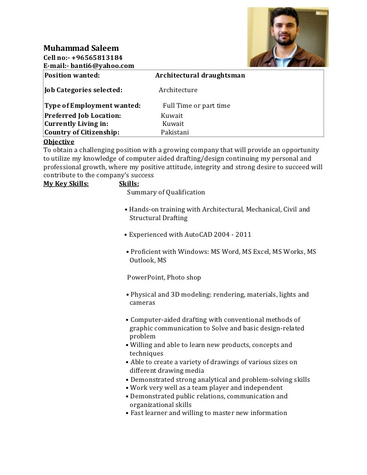 resume for draughtsman