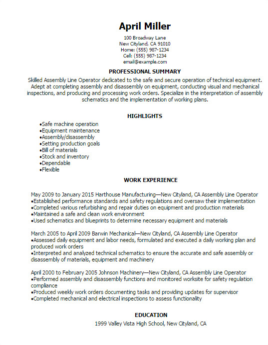 Sample Resume for assembly Line Operator assembly Line Operator Resume Template Best Design