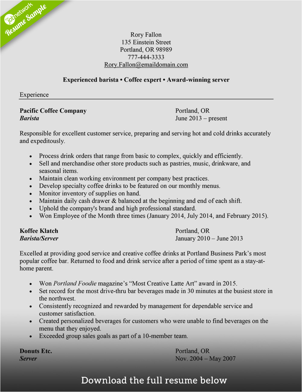 write perfect barista resume examples included 112016
