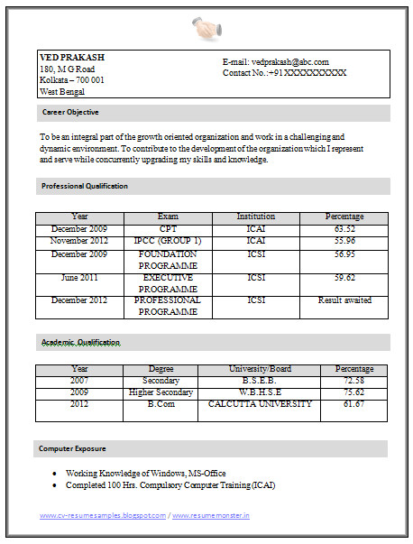 Sample Resume for Ca Articleship Training Over 10000 Cv and Resume Samples with Free Download