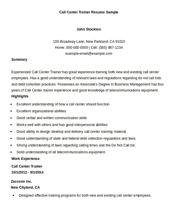call center resume template