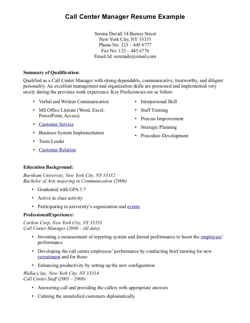 call center resume sample without experience