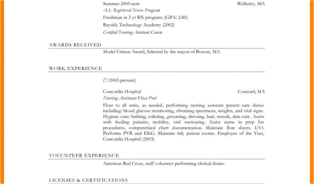 sample resume for cna with no previous experience
