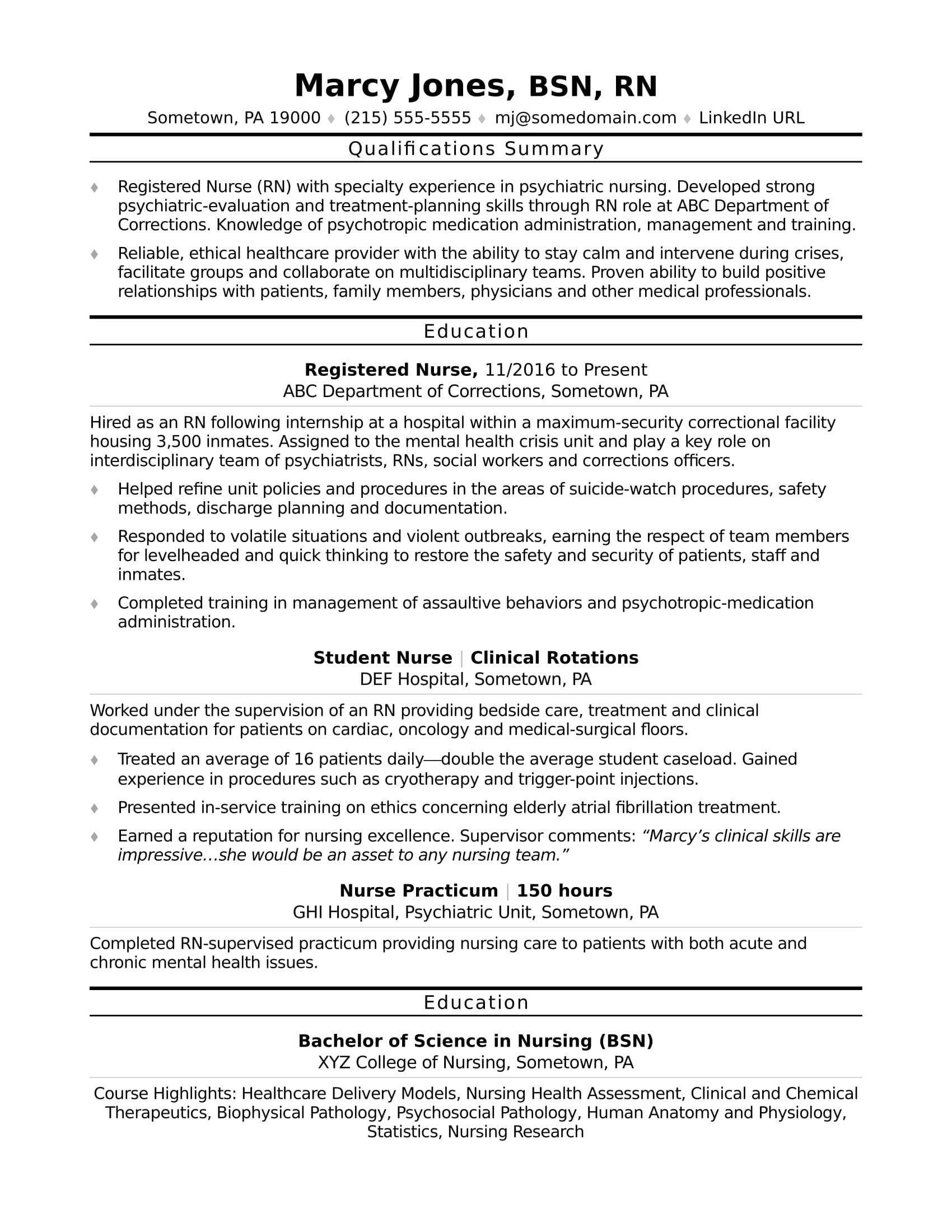 Sample Resume for Company Nurse Registered Nurse Rn Resume Sample Monster Com
