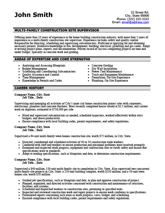 Sample Resume for Construction Site Supervisor Construction Site Supervisor Resume Template Premium