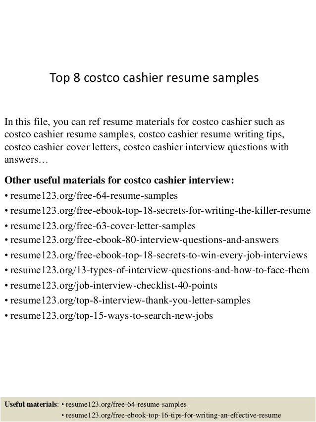 top 8 costco cashier resume samples
