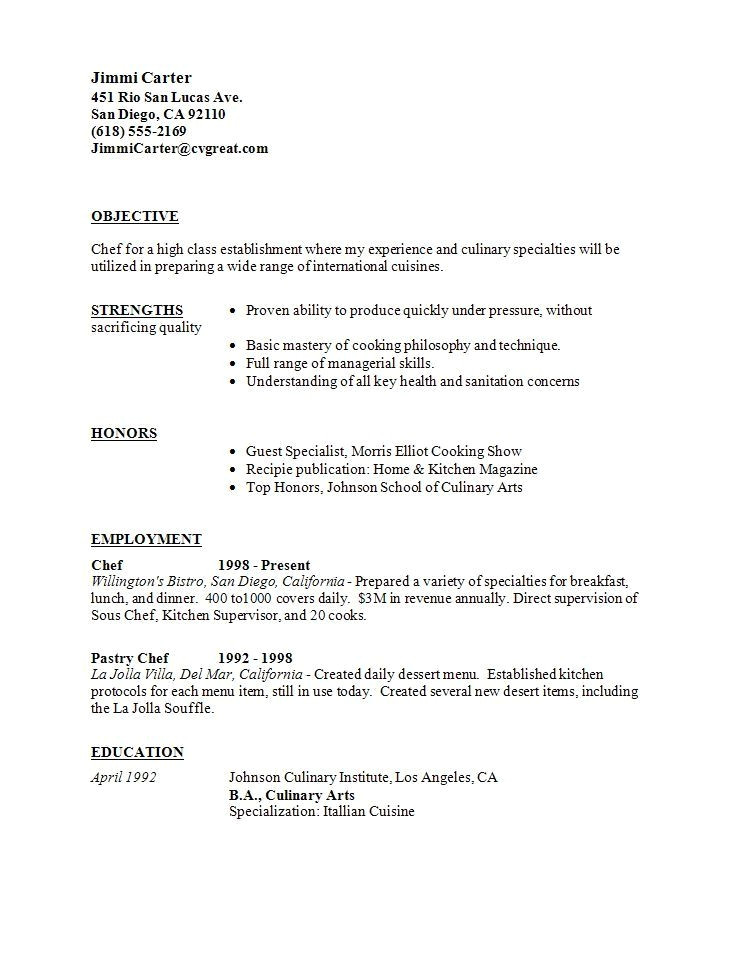 culinary student resume