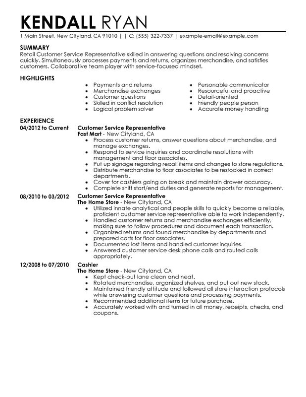 Sample Resume for Customer Service Representative In Retail Customer Service Representative Resume Examples Created