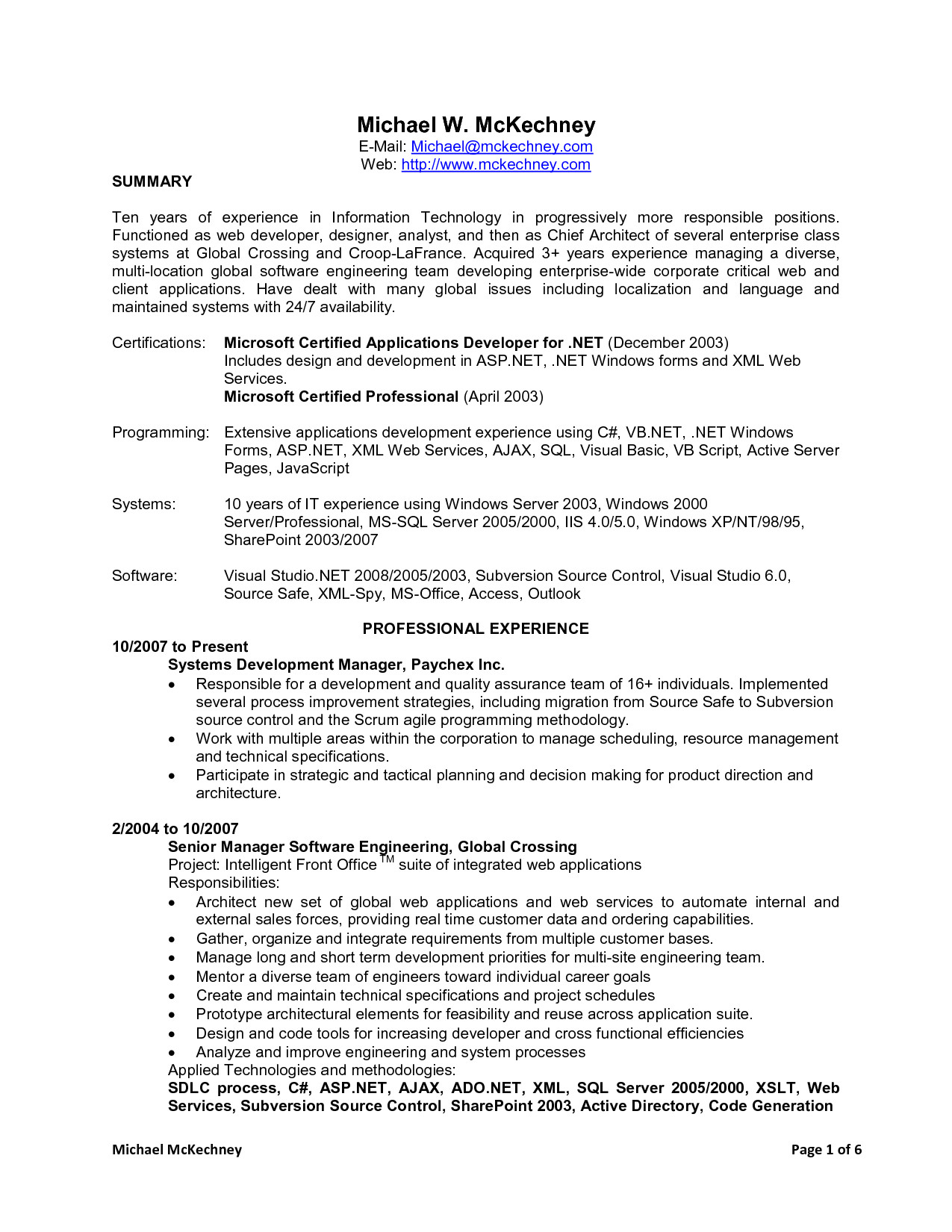 net developer resume