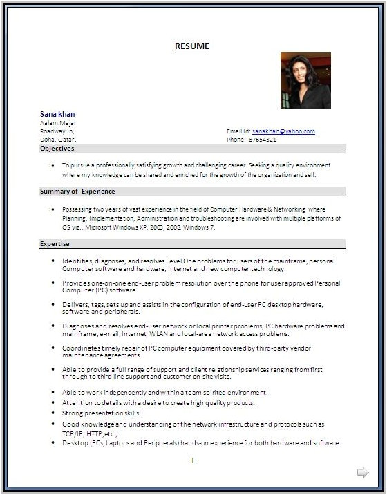 resume format for experienced desktop support engineer free download 2527
