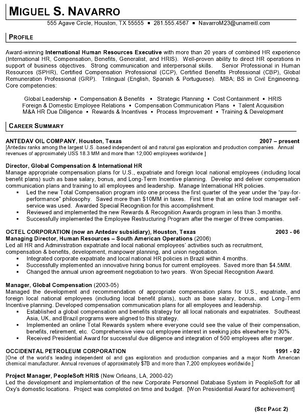 resume sample 8 international human resource executive