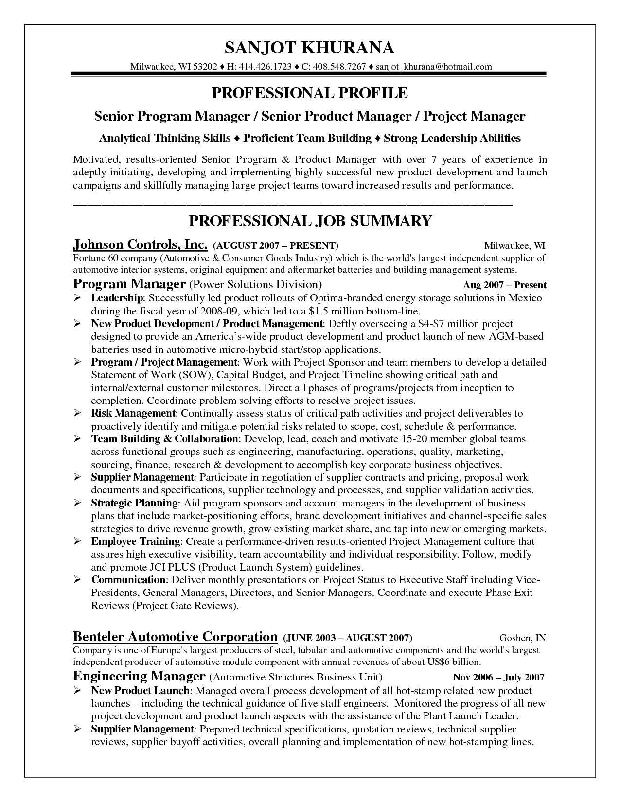 resume samples for marketing manager of products