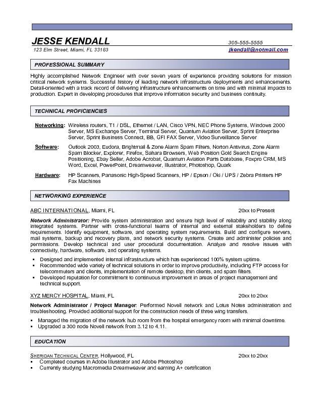 Sample Resume for Experienced Network Administrator Network Administrator Resume